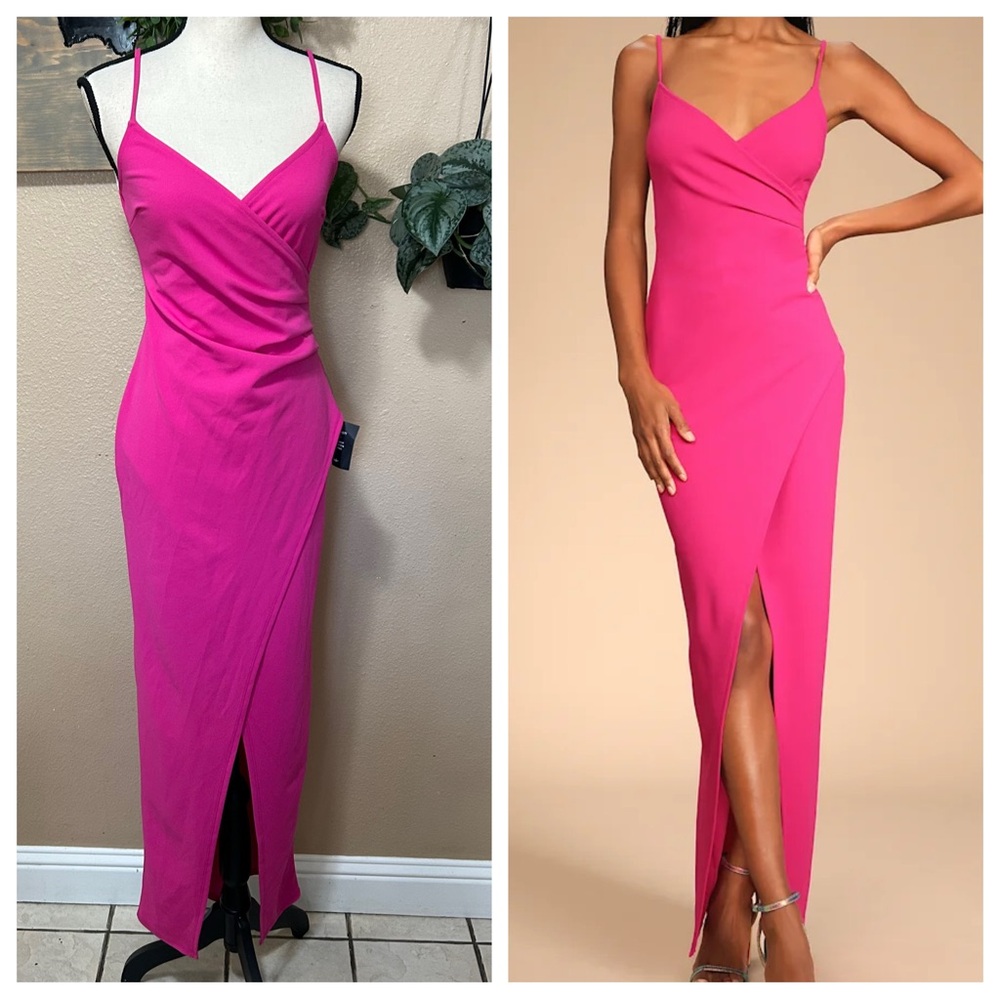 Sweetest Admirer Magenta Ruched Surplice Maxi Dress